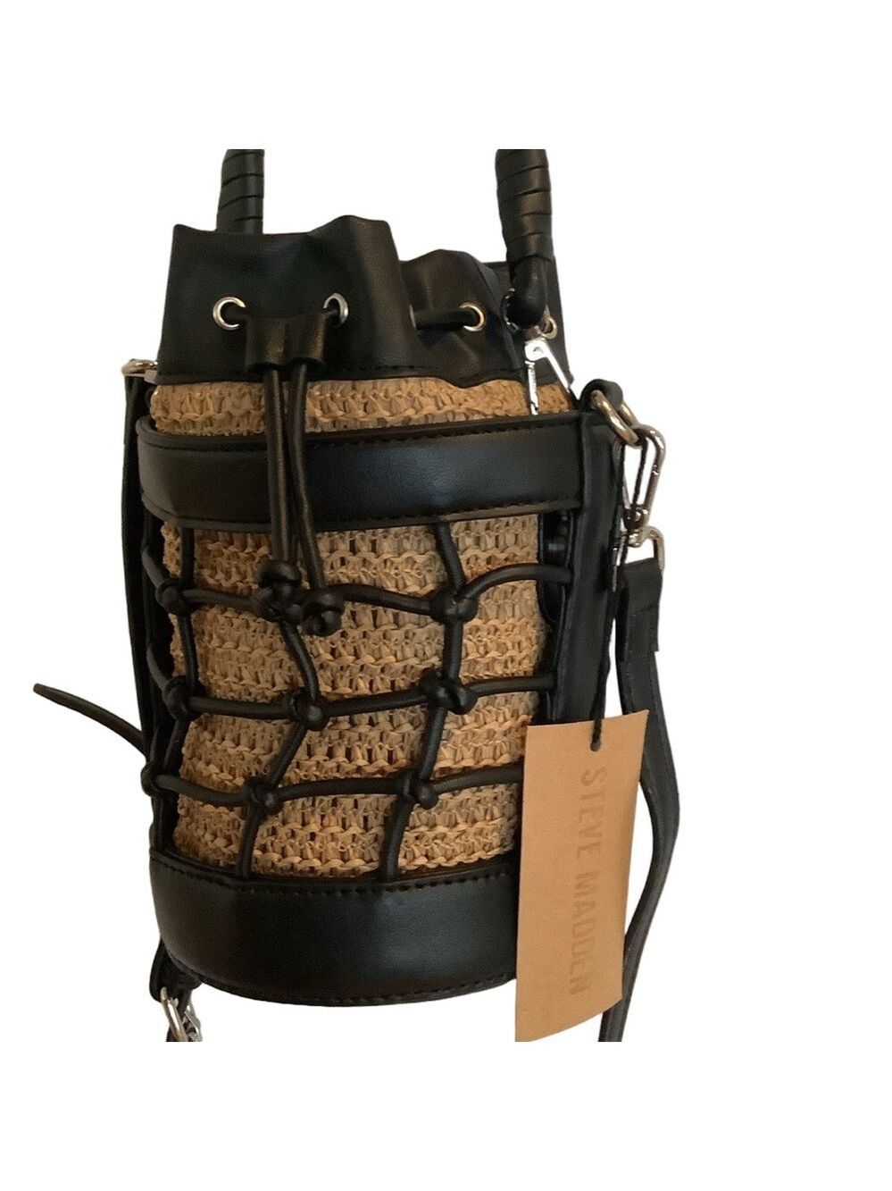 Steve Madden Natblack Blochan Drawstring Bucket Bag New - Picture 2 of 6